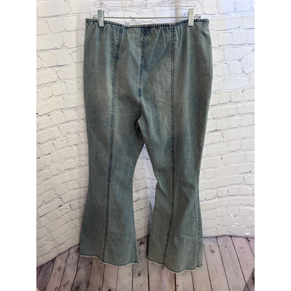 No Boundaries Flare Leggings Denim Look Elastic Waist Raw‎ Hem XL (15-17)